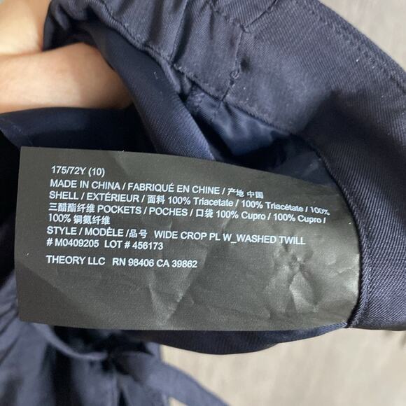 NWT Theory Wide Crop Pant in Washed Twill in Dark Navy - Picture 7 of 9